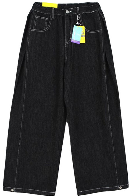 플랜데이 여성용 숏/미디움/롱 기장 클립 논페이드 생지 와이드 데님 팬츠