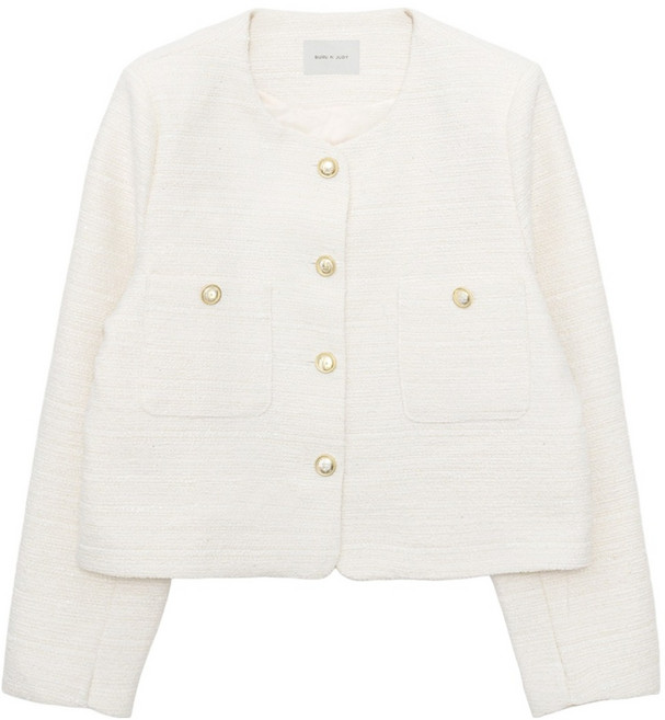 BURU N JUDY 女款金色口袋粗花呢夾克 BOSCJK504B
