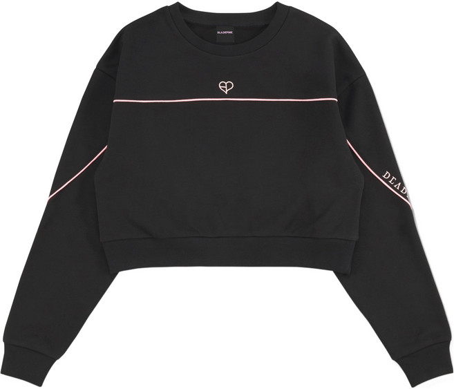 BLACKPINK DEADLINE世界巡迴日本場官方周邊 滾邊圓領短版大學T, 單品, 黑色