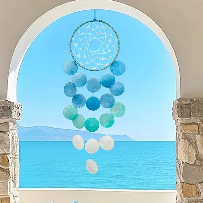 보리보뜰 DIY 깃털 드림캐쳐 자개 보름달, 라이트블루