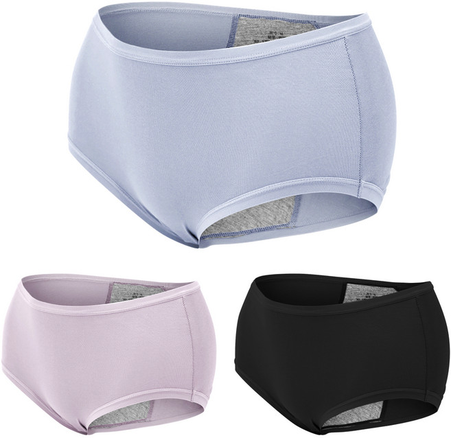 GIAT 吉亞特 石墨烯柔感防漏生理褲3件組 530863 素面款, 晶石黑 + 雲水藍 + 丁香紫