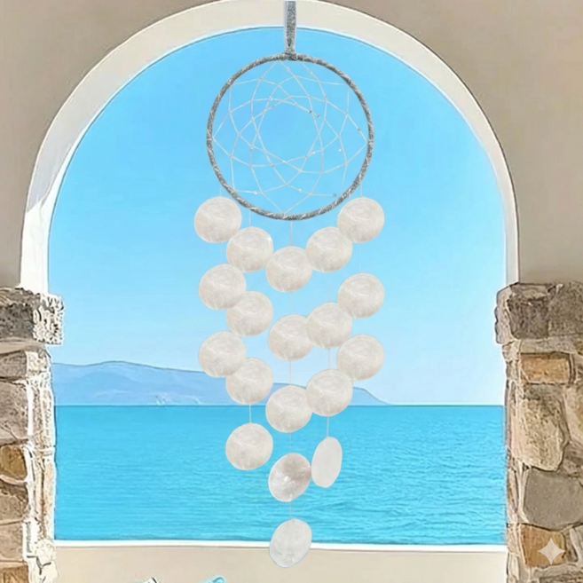 보리보뜰 DIY 깃털 드림캐쳐 자개 보름달, 그레이