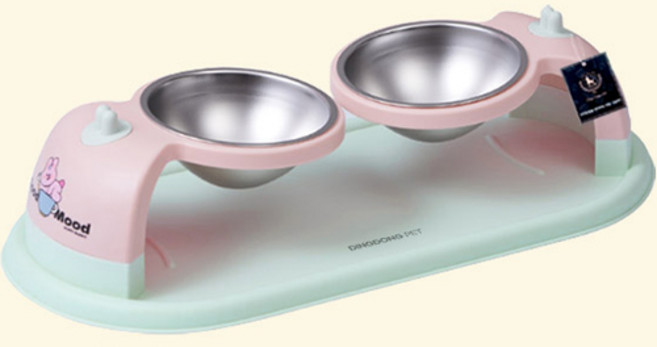 딩동펫 반려동물 파스텔 무드 스텐 더블 보울 식기, 민트, 1개