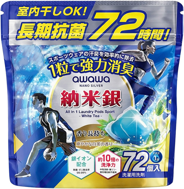 awawa 泡泡三合一香氛洗衣珠 白茶, 1組, 72個裝