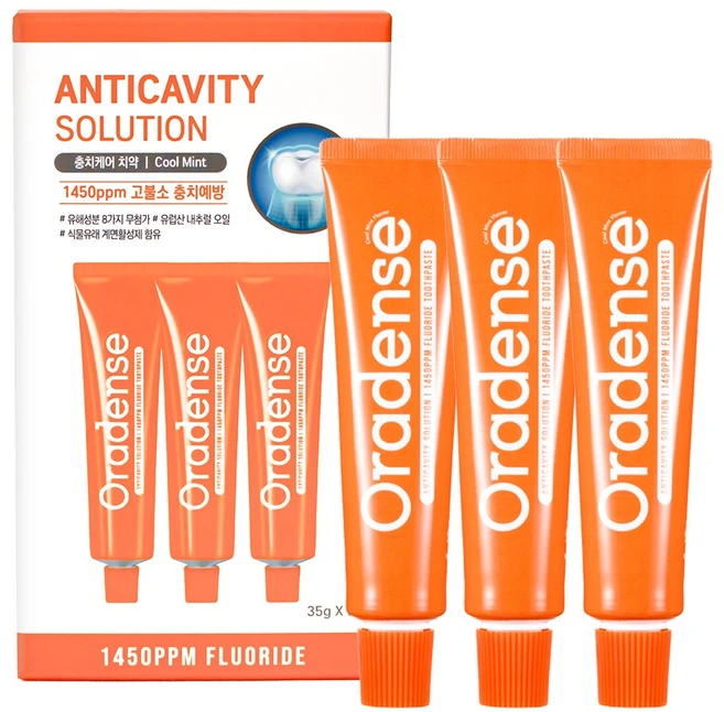 오라덴스 고불소 충치케어 치약 3p, 105g, 1개 - 쿠팡