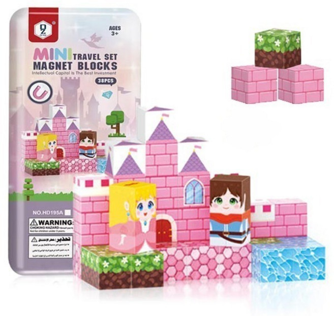 조이키즈 자석 큐브블럭 휴대용 틴케이스 세트 38p, 1세트, 숲속의 공주