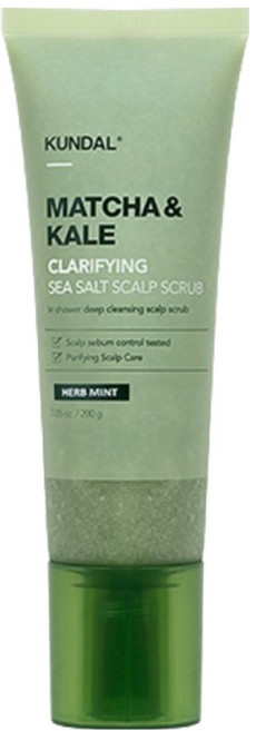 KUNDAL 昆黛爾 抹茶與羽衣甘藍淨化海鹽頭皮去角質洗髮精 草本薄荷, 200g, 1個