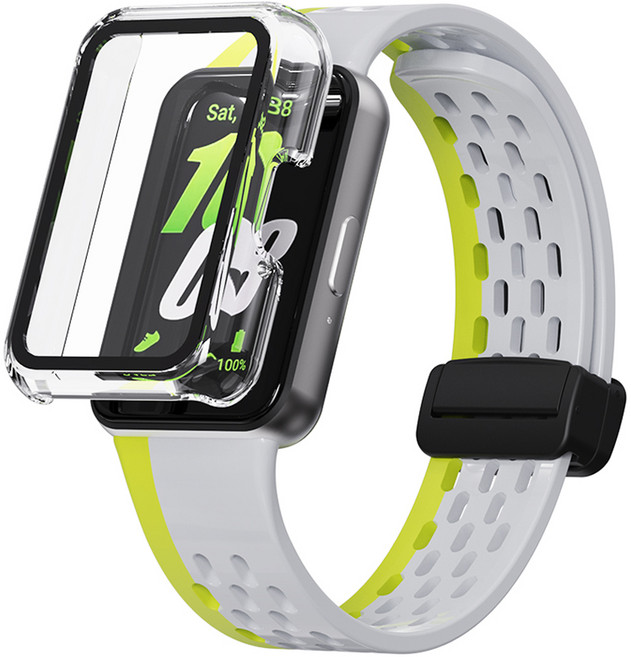 칸탐 실리콘 스포츠 밴드 스트랩 풀커버 케이스, 투명 풀커버, 그레이그린, 1개