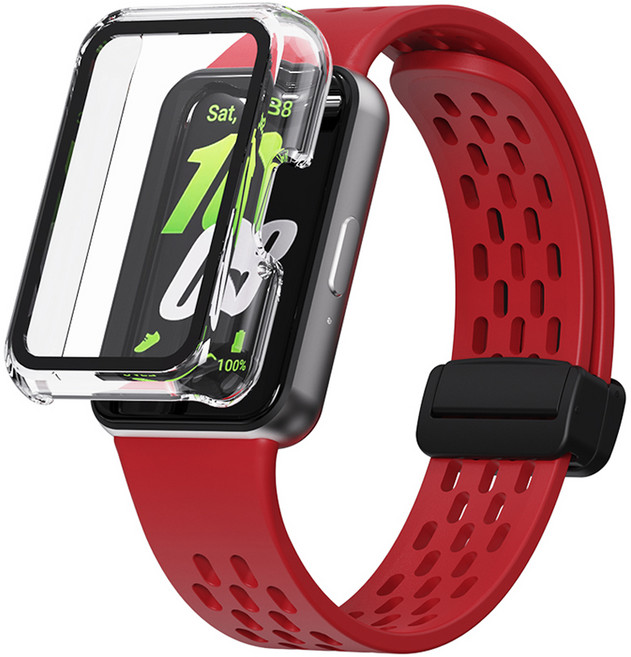 칸탐 실리콘 스포츠 밴드 스트랩 풀커버 케이스, 투명 풀커버, 레드, 1개