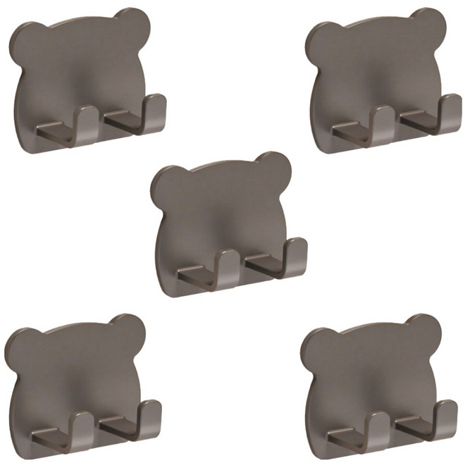 와이홉 무타공 곰돌이 거치대 후크, 그레이, 5개