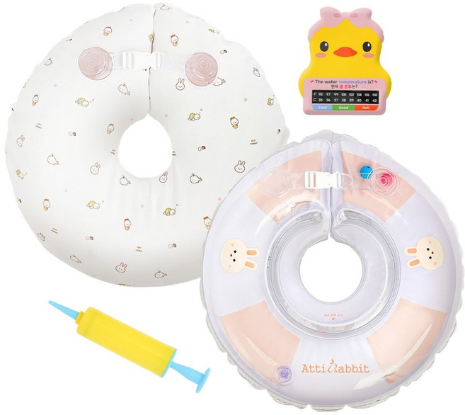 아띠래빗 유아용 딸랑방울 목튜브 + 오가닉 커버 세트, 1세트, 핑크