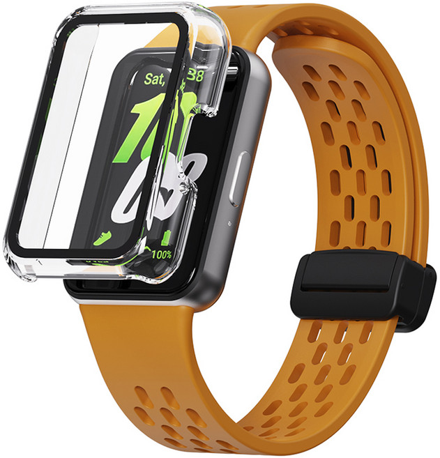 칸탐 실리콘 스포츠 밴드 스트랩 풀커버 케이스, 투명 풀커버, 옐로우, 1개