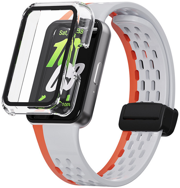 칸탐 실리콘 스포츠 밴드 스트랩 풀커버 케이스, 투명 풀커버, 그레이오렌지, 1개