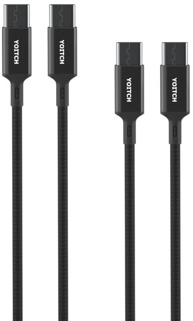 요이치 60W C타입-C타입 패브릭 아이폰 갤럭시 케이블 2p 세트, 블랙, 1세트, 150cm