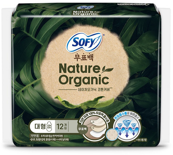 쏘피 무표백 네이처 생리대 날개형, 대형, 12개입, 1세트