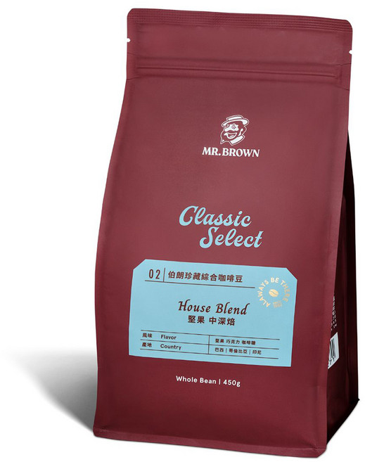 金車 MR.BROWN 伯朗咖啡 伯朗珍藏綜合咖啡豆 堅果 中深焙, 450g, 1個, 全豆咖啡（未研磨）
