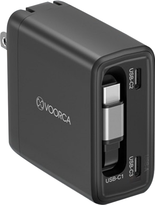 VOORCA 65W 氮化鎵自帶伸縮線 快速充電器 PD-141B, 黑色, 1個