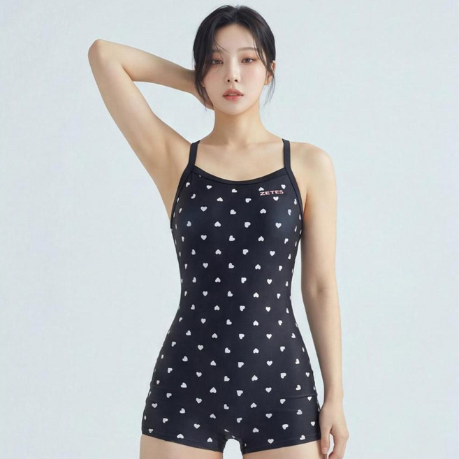 제테스 여성용 와이드 스트랩 X백 러빙하트 2부 실내수영복 BKW95022