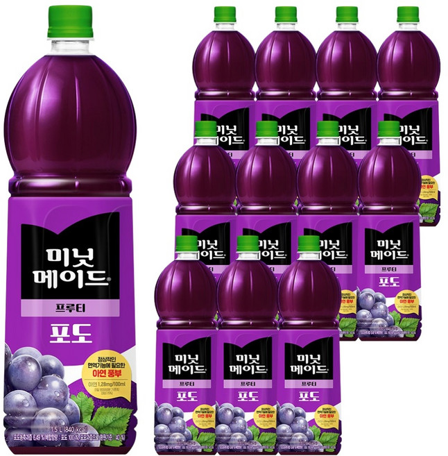 미닛메이드 프루티 포도 주스, 1.5L, 12개