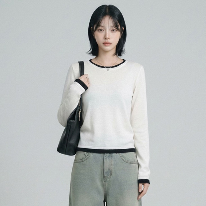 페이퍼먼츠 여성용 라벨르 페이크 레이어드 긴팔 티셔츠 13844