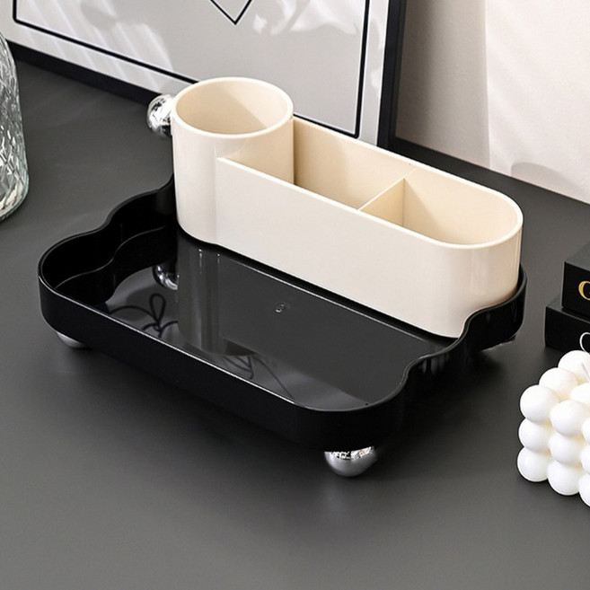 쏙쏙채움 현관 장식품 열쇠 보관 리모콘 수납함 트레이 2단, 블랙 + 화이트