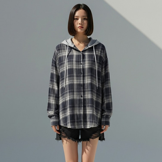 Paperments 女款Stelle寬鬆版型連帽格紋襯衫 13697
