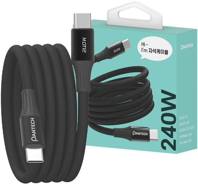 팬택 240W C타입 초고속 자석 케이블, 1개, 블랙, 120cm