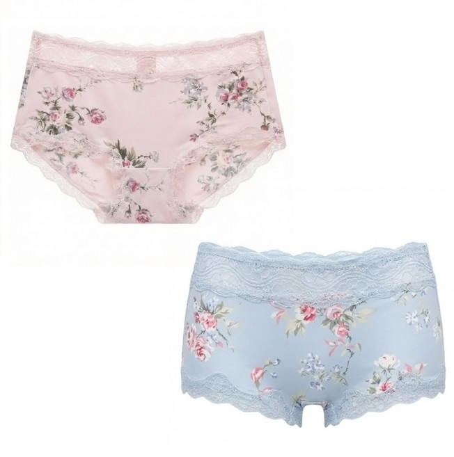 Rosemaid 羅絲美 玫瑰戀情無痕蕾絲中腰平口褲2件組, 粉色 + 灰色