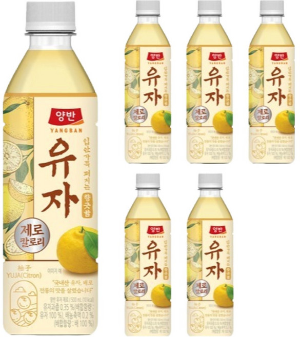 양반 유자 제로, 6개, 500ml
