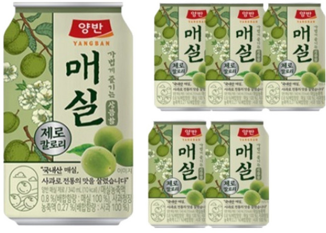 양반 매실 제로캔, 6개, 340ml