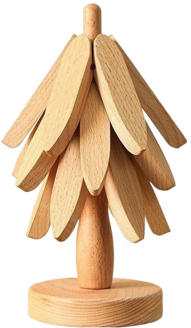 시크리치 트리 디자인 우드 냄비받침, 원목색, 3개