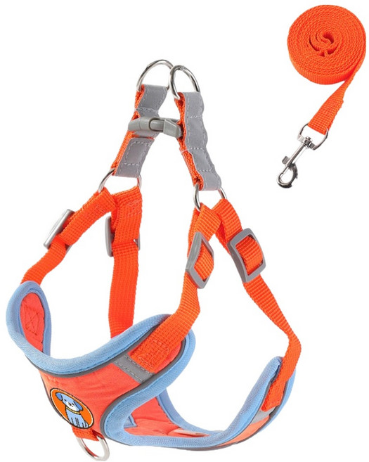 무아즈 강아지 산뜻한 하네스 세트, 오렌지, 1세트