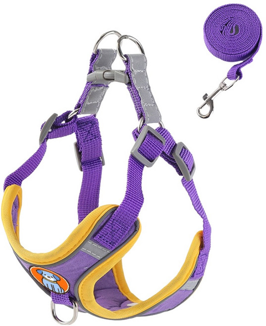 무아즈 강아지 산뜻한 하네스 세트, 퍼플, 1세트