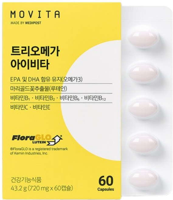 모비타 트리오메가 아이비타 루테인 rTG 오메가3 43.2g, 60정, 1개