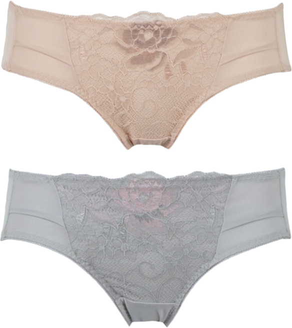 LA FELINO 法利諾 圓舞曲蕾絲低腰三角褲2件組 86423-00-15 優雅膚, 膚色 + 灰色