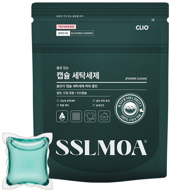 크리오 쓸모아 수용성 고농축 대용량 파우치 캡슐 세탁 세제 블루밍가든, 100개입, 8g, 1개