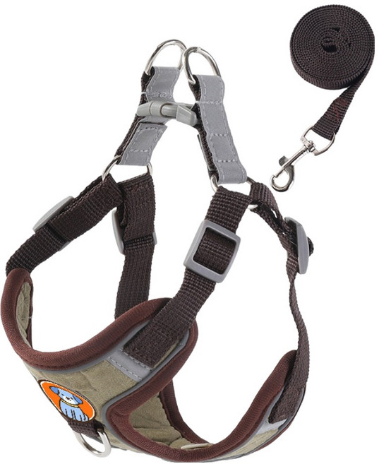 무아즈 강아지 산뜻한 하네스 세트, 브라운, 1세트