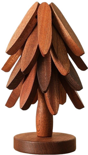 시크리치 트리 디자인 우드 냄비받침, 호두색, 4개