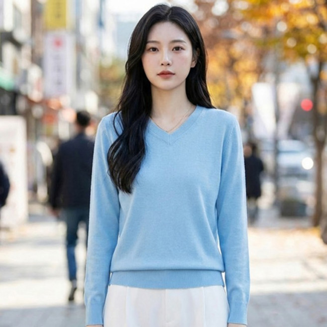 안다로미 여성용 부드러운 브이넥 봄 기본 니트