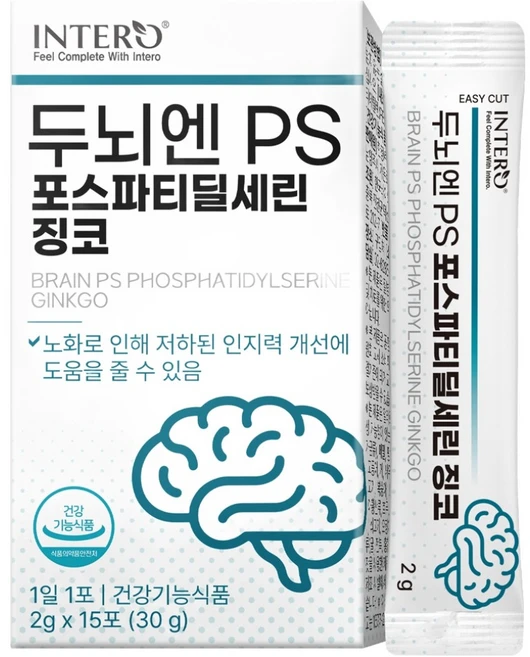 인테로 두뇌엔 PS 포스파티딜세린 징코 분말 스틱 15p, 30g, 1개 - 쿠팡