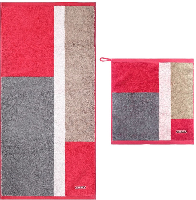 송월타올 컬러에이드 세면수건 180g 30수 코마사 + 고리수건 55g 30수 코마사 세트, 레드, 1세트