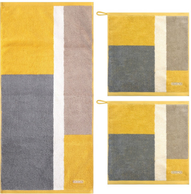 송월타올 컬러에이드 세면수건 180g 30수 코마사 + 고리수건 55g 30수 코마사 2p 세트, 옐로우, 1세트