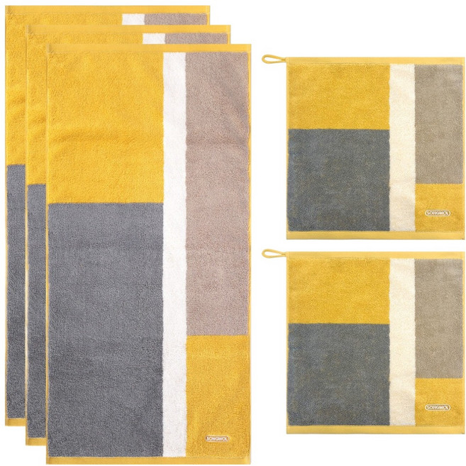 송월타올 컬러에이드 세면수건 180g 30수 코마사 3p + 고리수건 55g 30수 코마사 2p 세트, 옐로우, 1세트