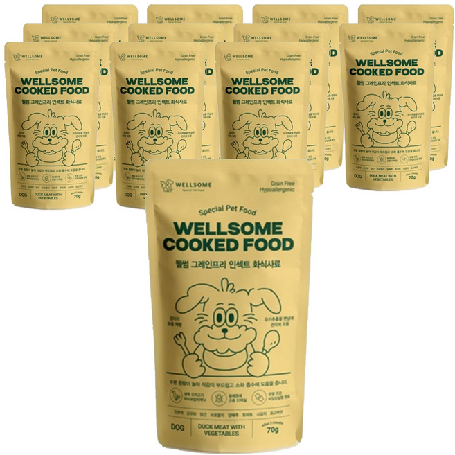 웰썸 강아지 그레인프리 인섹트 화식사료, 70g, 12개, 오리