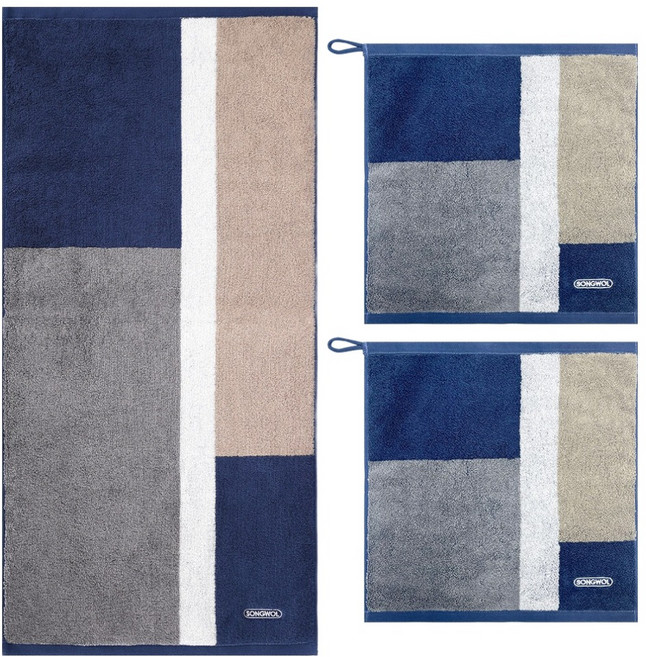 송월타올 컬러에이드 세면수건 180g 30수 코마사 + 고리수건 55g 30수 코마사 2p 세트, 블루, 1세트