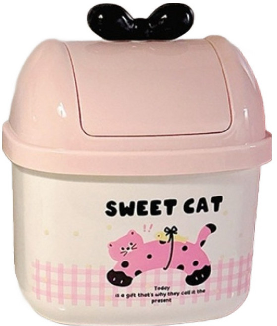 뉴토피아 실용적인 귀여운 디자인 미니 휴지통, 핑크 + 나비 장식
