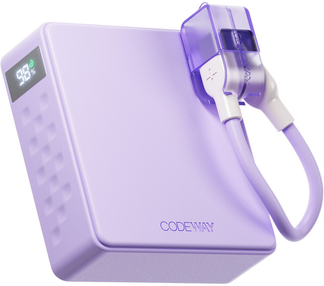 코드웨이 미니 고속충전 보조배터리 10000mAh + C타입 초고속충전 케이블, 퍼플