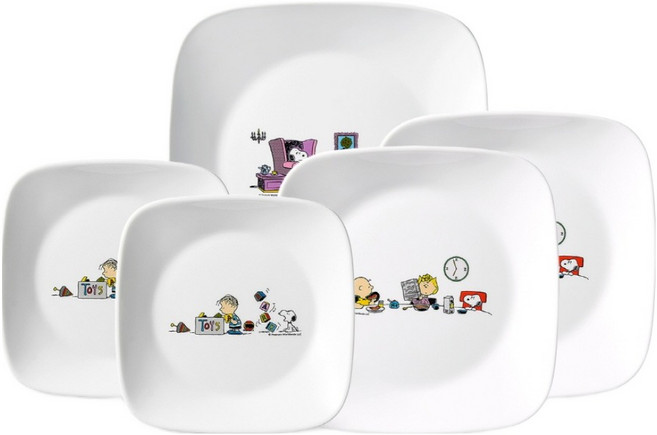 코렐 스누피더홈 사각접시 소 2p + 중 2p + 대 세트, 1세트, 혼합색상