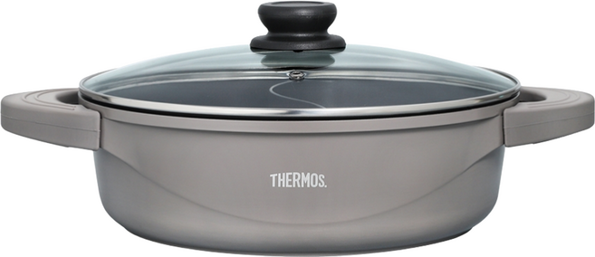 THERMOS 膳魔師 雙耳壓鑄鴛鴦火鍋 + 蓋子, 霧灰綠, 1個, 28cm