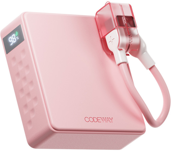 코드웨이 미니 고속충전 보조배터리 10000mAh + C타입 초고속충전 케이블, 핑크